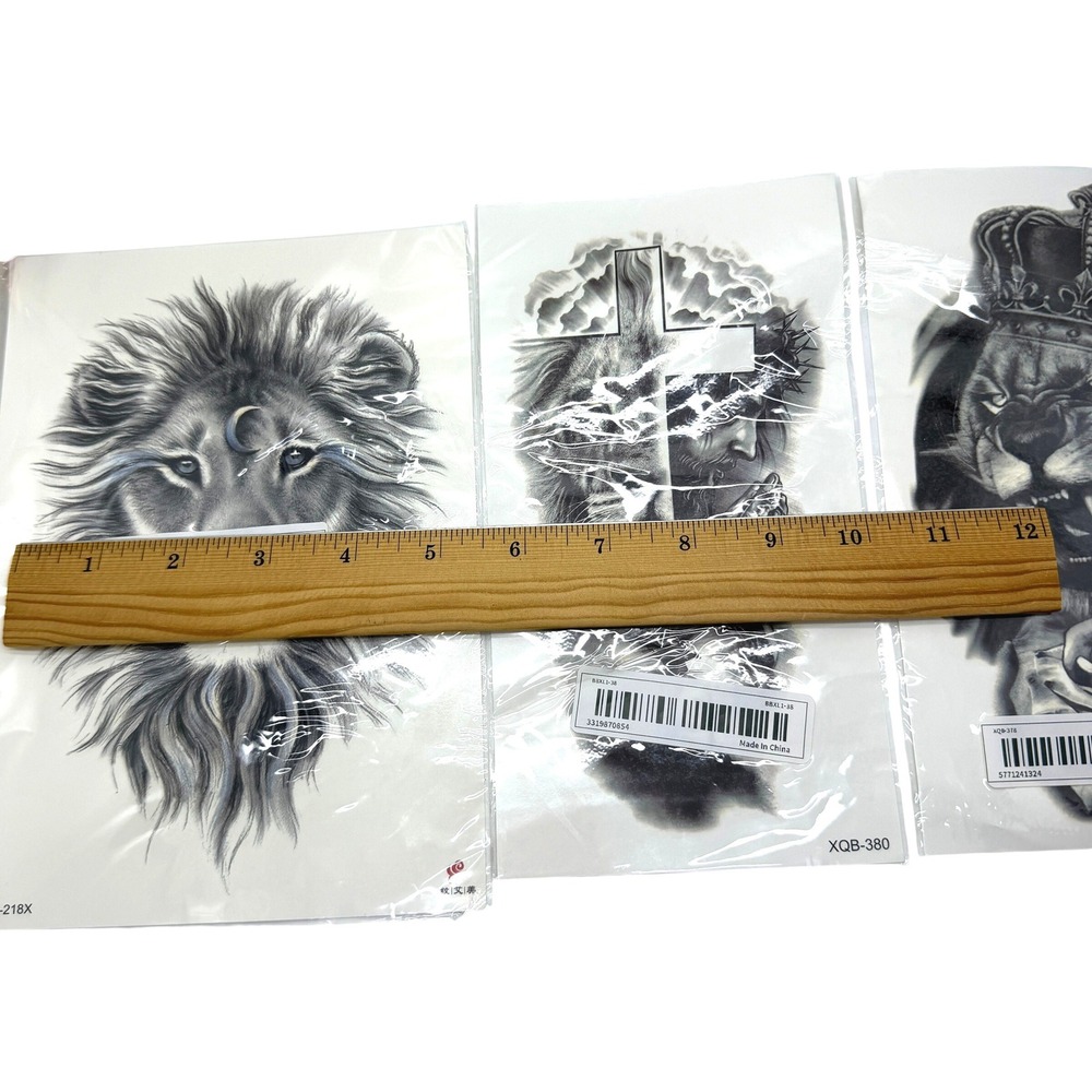 Generic Temporary Tattoo Stickers 3 Pack Lion Jesus Cross Black Gray NEW - Picture 4 of 7